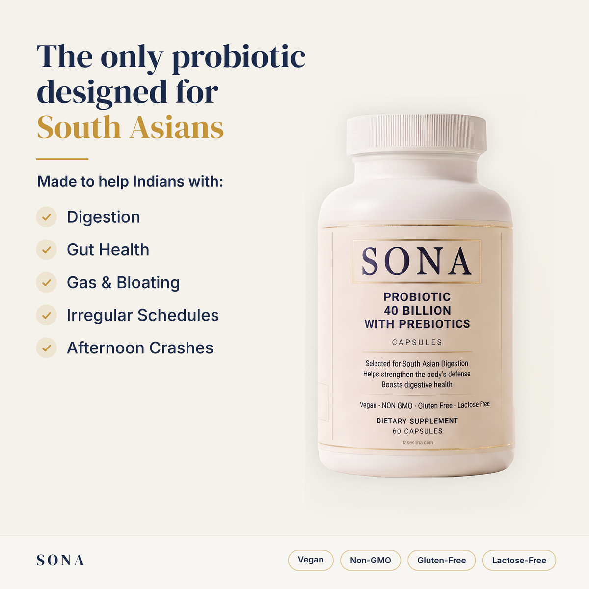 Sona Daily Probiotic — the only probiotic designed for South Asians